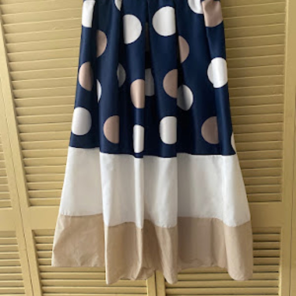 Polka Dot Skirt in Navy, White, and Tan